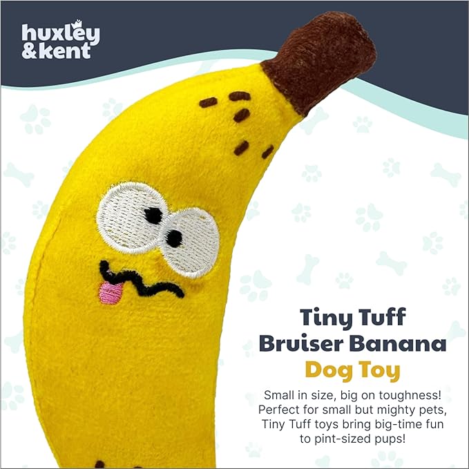 Huxley & Kent Funny Dog Toy w/Squeaker – Power Plush Squeaky Dog Toys for Small Dogs – Durable Small Stuffed Animal for Indoor Play & Fetch - Tiny Tuff Bruiser Banana