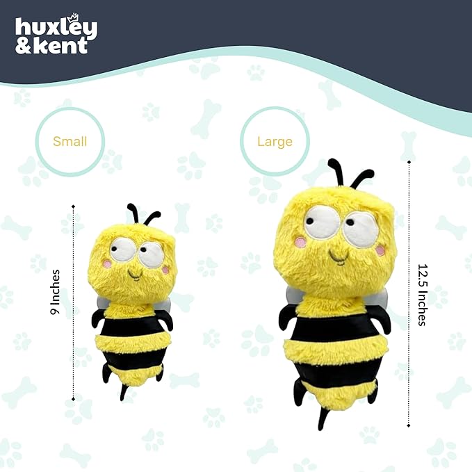 Huxley & Kent Funny Dog Toy w/Squeaker – Power Plush Squeaky Dog Toys for Small, Medium & Large Dogs – Soft Stuffed Animal for Indoor Play & Fetch - Slappies® Buzz Bee, Small