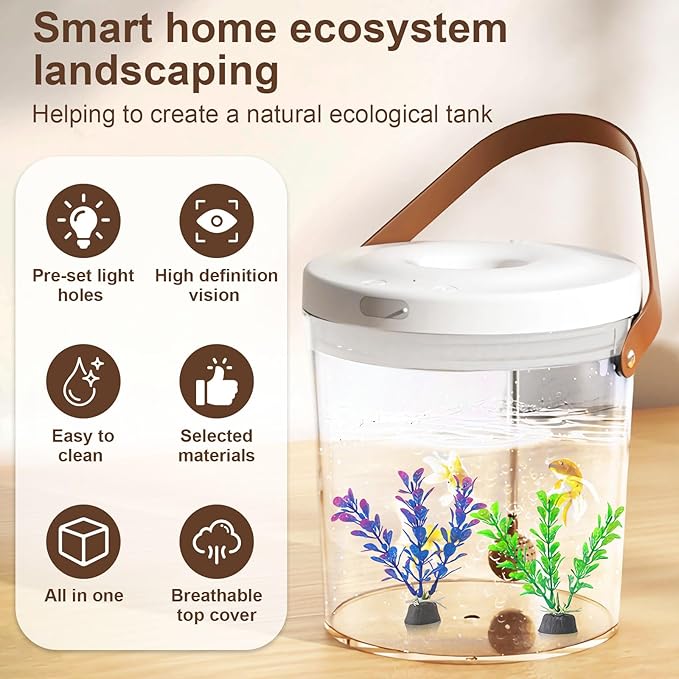 Oxygen-Injected Fish Tank, Small Fish Tank with 7 Color LED Light & Quiet Pump, Rechargeable Portable Mini Fish Tank with Lid, Travel Aquatic Pets Tank Starter Kit