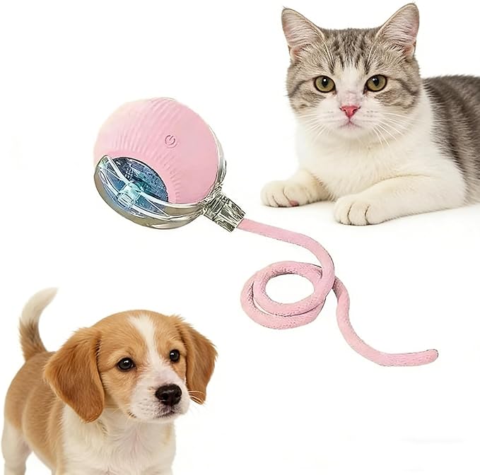 RightBliss Automatic Interactive Cat Dog Toy with Elastic Tail: Chirping Sound, Smart Obstacle Avoidance for Indoor Cats & Kittens(Pink)