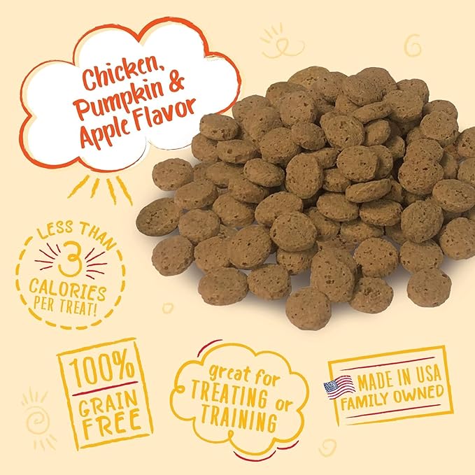 Charlee Bear Crunchy Dog Training Treats, Low Calorie (3 Kcal), Grain Free Natural Mini Treats for Puppies, Small, Medium & Large Dogs, USA Made, Healthy Chicken, Pumpkin & Apple Flavor 8oz (6-Pack)