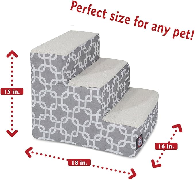 Majestic Pet 3 Step Portable Dog Stairs for Small Dogs to get on Bed Supports 25 lbs or Less – Dog Steps for High Bed with Machine Washable Cover – Pet Stairs for Cats Links Gray