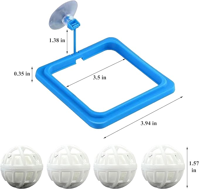 Square Turtle Feeding Ring with Suction Cup and 4 Pcs Nitrifying Balls Set, Fish Food Holder and Aquatic Toys for Turtles Tortoise Goldfish Guppy Koi Puffer, Aquatic Turtle Tank Accessories (Square)