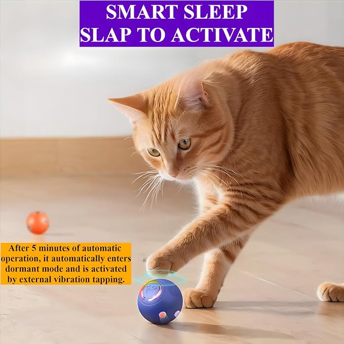 Upgraded Automatic Cat Ball Dog Toy, Smart Rolling Ball Toy for Dog Cat, Electric Balls for Self Moving Interactive Cat Toys (Orange)