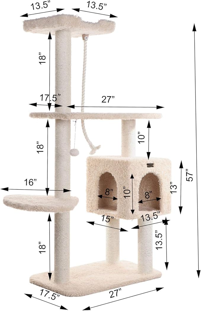 Armarkat Faux Fur Covered Cat Scratching Real Wood Furniture 57" Beige A5708