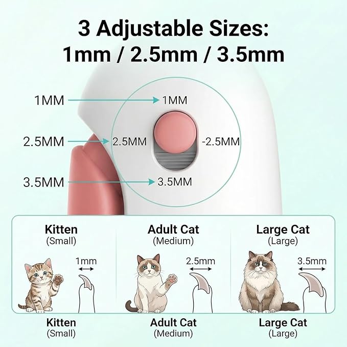 Wanheart Cat Nail Clipper with Safety Guard & Catcher, Adjustable Trimmer with Hidden File, Claw Clippers for Indoor Kittens Small Pets (Pink)
