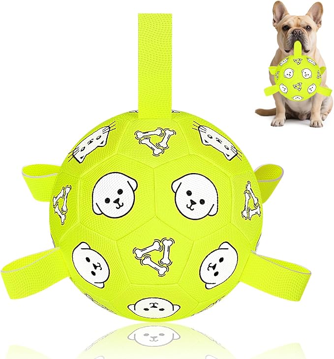 Dog Soccer Ball with Straps - Durable Jolly Ball for Dogs, Large Soccer Ball for Dogs, Dog Toys for Medium Dogs, for Pet Birthday, Outdoor Indoor Play Training Exercise