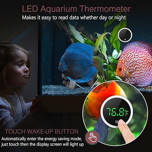 LOFICOPER Aquarium Thermometer, Digital Fish Tank Thermometer, Stick-on Reptile Thermometer with LED Touch Screen, Battery, for Fish, Aquatic Pets, Axolotl, Turtle, ℉