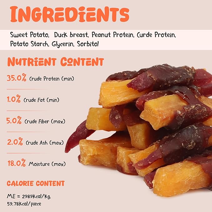 Annika Duck & Sweet Potato Wrapped Dog Treats – Healthy Low Fat, High Protein Jerky Chews, Grain-Free Training Snacks & Dental Treats for Medium & Large Dogs, 11.6 oz (Duck Wrapped Sweet Potato)