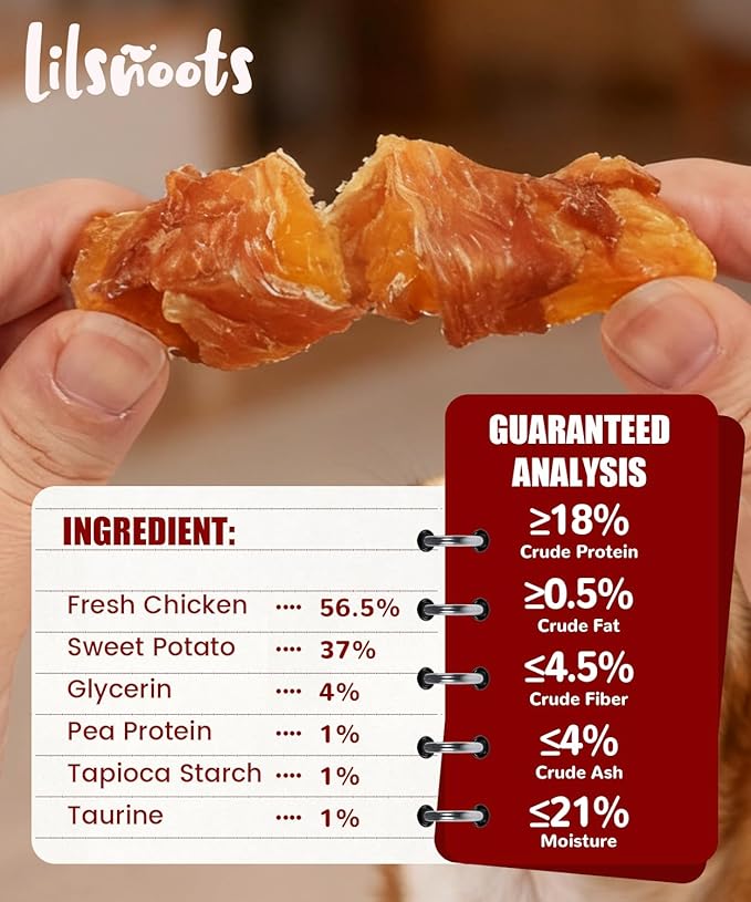 Chicken Wrapped Sweet Potato Dog Treats, Rawhide Free Chicken Jerky Training Treats for Dogs, Limited Ingredient, Grain Gluten Free, Low Fat High Protein with Taurine, 10.6 oz