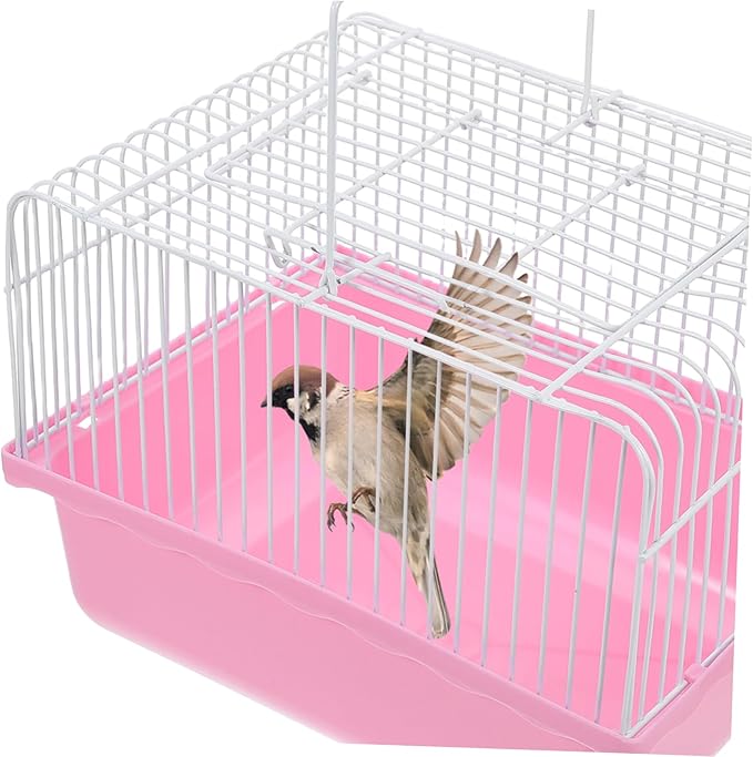 Happyyami Portable Bird Carrier Cage for Small Animals Lightweight and Plastic Birdcage Transparent Window for Lovebirds Parakeets and Cockatiels