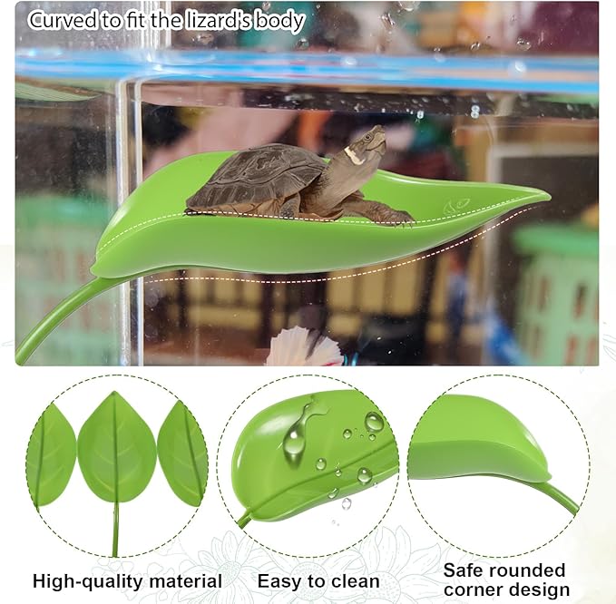 3 Pack Dwarf Frog Tank Accessories, Turtle Tank Accessories Leaf Shape Basking Platform with Suction Cups Frog Habitat Platform Reptile Leaf Aquarium Decoration Leopard Gecko Accessory