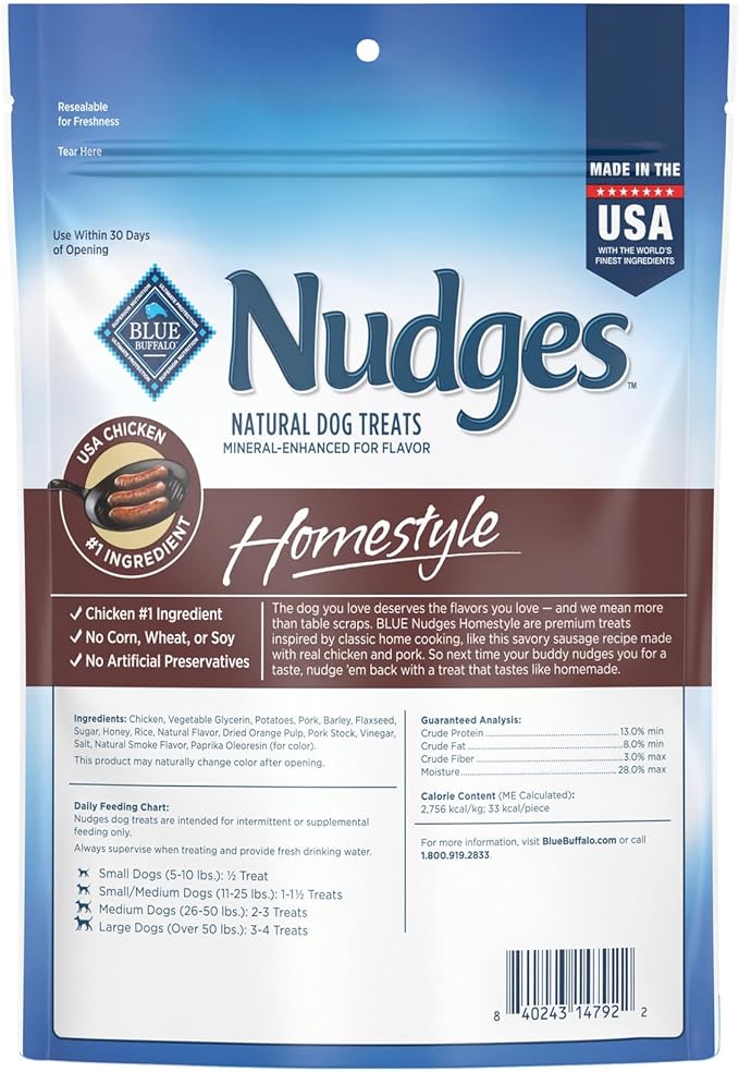 Blue Buffalo Nudges Homestyle Natural Dog Treats Chicken and Pork, 18-oz Bag (Pack of 4)