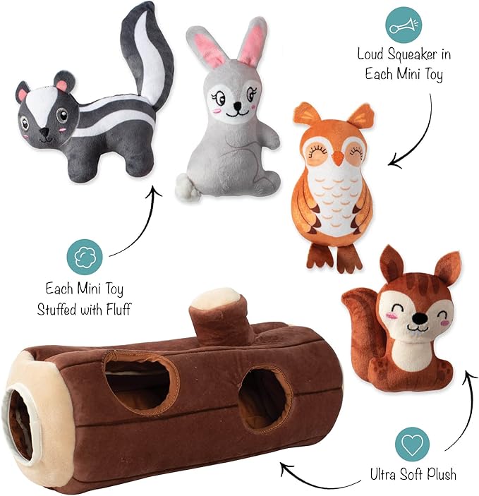 Fringe Studio Hide & Seek Burrow Plush Dog Toy Set, Branch Out(289214), Multicolor