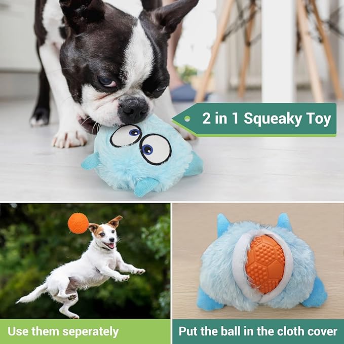 LESYPET Dog Toy Interactive Squeaky Toys for Puppy and Cats - Stuffed Monster Toy Ball for Small, Medium, Large Dogs, Plush Puppy Chewy Toys for Playing, Blue