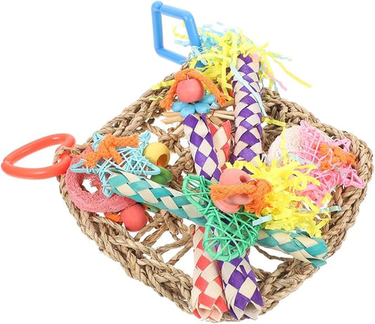 Bird Foraging Wall Edible Seagrass Woven Climbing Hammock Mat for Parrots Parakeets Macaws Safe Chewing and Shredding for Birdcages