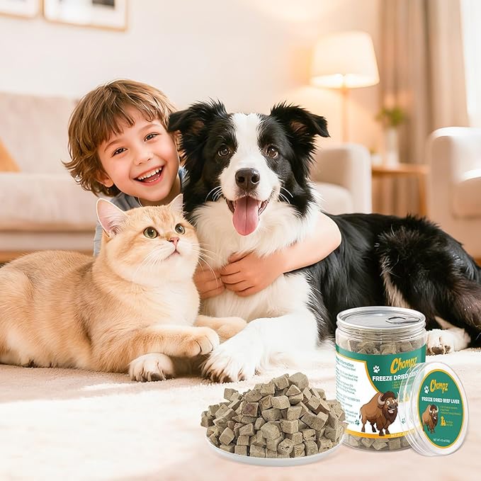 Chompz Freeze-Dried Beef Liver Treats for Dogs & Cats, Healthy Pet Training Treats or Food Topper, Single Ingredient High-Protein 4.23oz