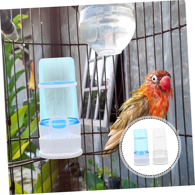 2Pcs Automatic Bird Feeder Portable Food Dispenser for Bird Cage and Hamster Bite-Resistant Plastic Feeding Box with Transparent and Blue Containers for Clean Sanitary Pet Feeding