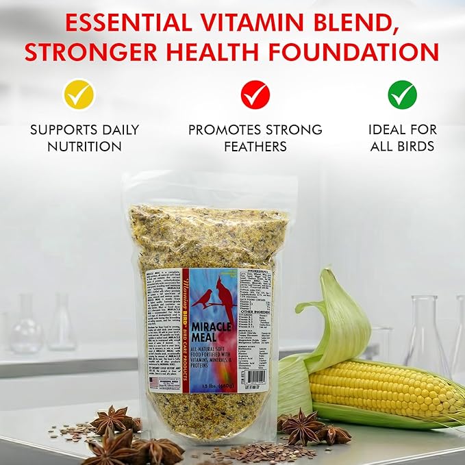 Morning Bird Miracle Meal 6 lbs. (4 Pack 1.5 Each) – Vitamin Fortified Soft Bird Food for Birds - All-Natural No Artificial Dyes, Flavors or preservatives - Supports Feather Strength & Breeding