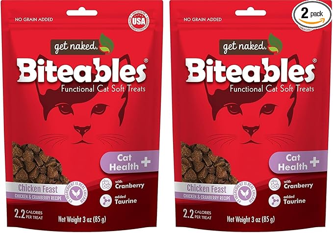 Get Naked Biteables Natural Soft Treats for Cats, Cat Health Plus, Chicken Feast Recipe, 3 oz, 1 Pouch (Pack of 2)