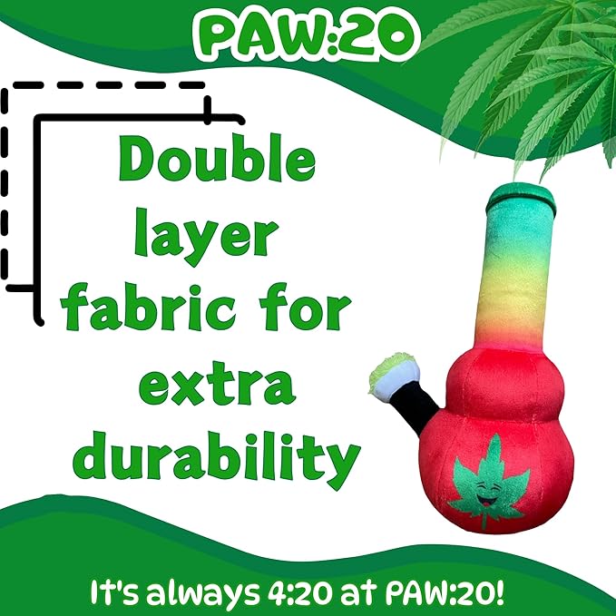 My Name is Bo da Bong, Funny Squeaky Weed Dog Toy, Cute Stuffed Parody Rasta Pot Bong, Cool Plush 420 Novelty Gift for Puppies & Small, Medium & Large Breeds, for Fetch & a Photo Prop