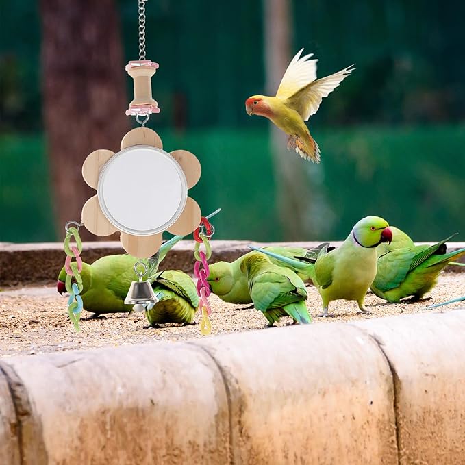 ERINGOGO Parrot Bird Mirror Hanging Chewing Swing Pet Bird Cage Accessory Sturdy Large Mirror for Cockatiels