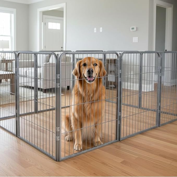 Dog Playpen w/Carrying Case for Indoor or Outdoor Use – 40 Inch, 24 Grey Panels - Portable Metal Exercise Pen for Medium & Large Dogs - Pet Fence Kennel Crate for House, RV, or Travel