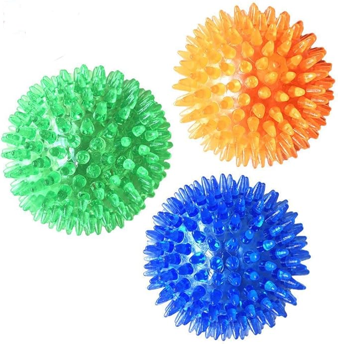 3 Pcs Pet Squeaky Chewing Balls Puppy Chew Toys Soft Stab Balls Cleaning Teeth Toys Play Balls with High Bounce for Large Medium Small Pet Dog Cat
