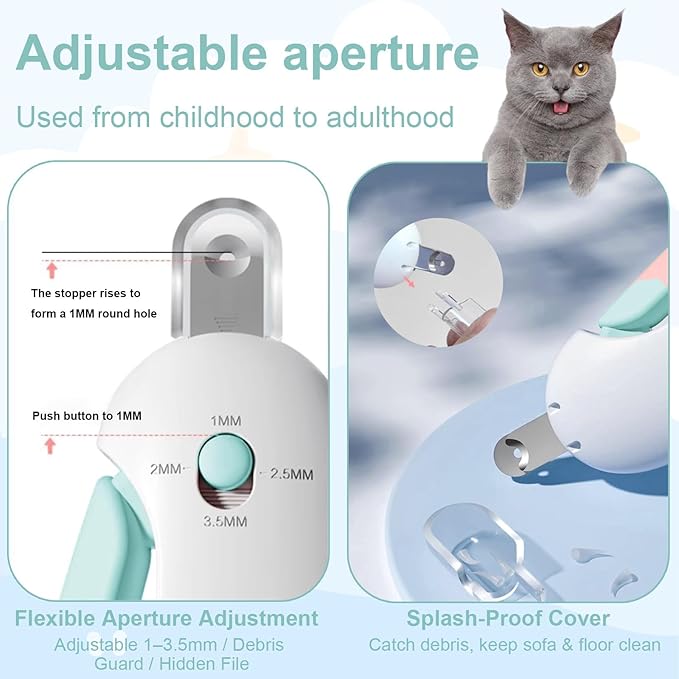 Cat Nail Clipper and Trimmer with 3 Adjustable Safety Levels Trimming Hole, Professional Indoor Kitten Supplies, Puppy Grooming Tools, with Debris Catcher & Hidden Nail File Blue