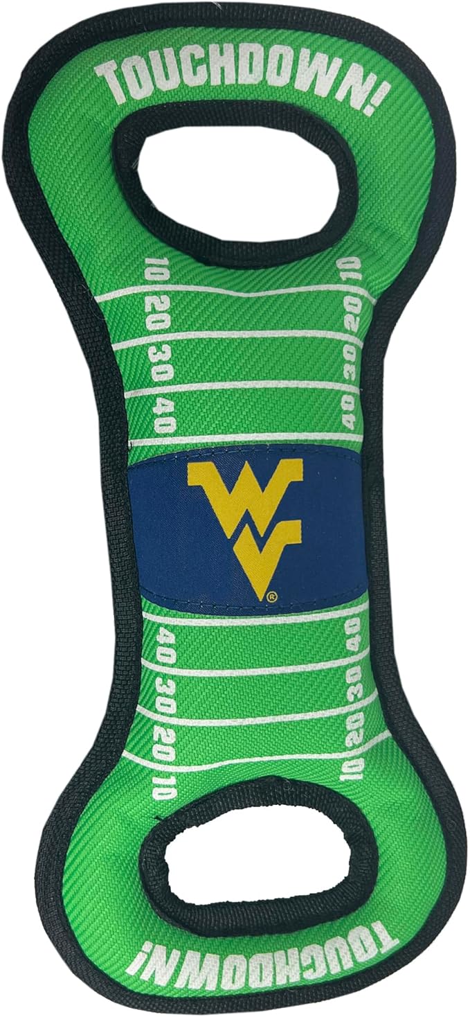 NCAA Football Field Dog Toy with Squeaker. - WEST Virgina Mountaineers - for Tug, Toss, and Fetch. - Tough& Durable PET Toy