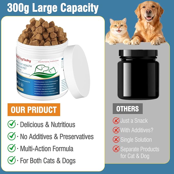 Cat Skin and Coat Healthy Chews, Crunchy Treats with Vitamin E, Omega 3, Moisturizes Skin & Promotes Shiny Hair, Reduces Shedding for Cats, Cat Supplements - Chicken 300g (B)