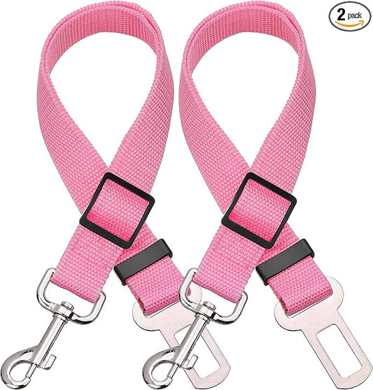 Elisel Elisel 2 Packs Adjustable Length Pet Dog Cat car seat Belt Pet seat Belt Pet Accessories for Dogs Cats and Pets (Pink)
