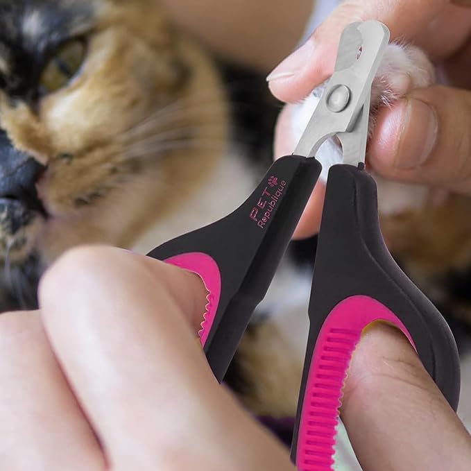 Cat Nail Clippers by Pet Republique – Professional Stainless-Steel Nail Clipper for Cats, Kittens, Hamster, Rabbits, Birds, & Small Breed Animals Claw Trimmer (Black+Pink)
