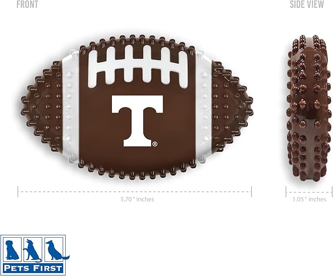 NCAA Tennessee Volunteers Mega-Chew Hard Nylon Bacon-Flavored Dog Bone Football Chew Toy. Interactive Tasty & Fun Dog Chew Toy. Indestructible Strong Durable Tough Dog Toys for Aggressive Chewers