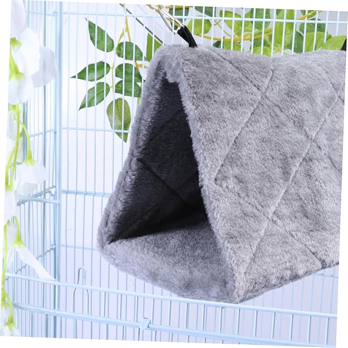 WOONEKY Adorable Warm Plush Parrot Hammock Bed for Birds Cozy Hanging Hut Nest for Home Cage for Sleep Grey