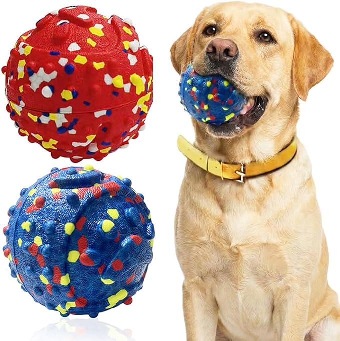 2Pack Dog Ball Squeak Toys Indestructible Dog Ball Float On Water Fetch Bouncy Durable Solid Rubber Ball for Puppy Small and Medium Dogs Playing Toys (Bell Ball 2Pcs)