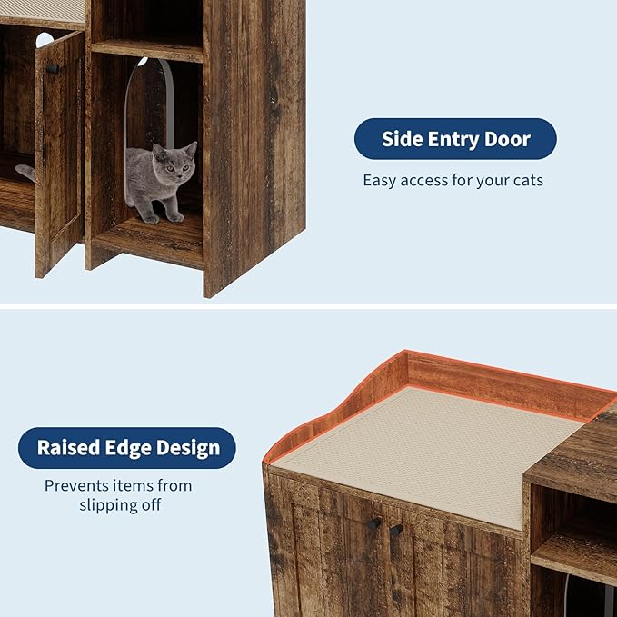 Garvee Cat Litter Box Enclosure Furniture Wooden Hidden Litter Box Cabinet with Vent Door Left Side Storage Drawer Shelf Small Storage Cabinet Raised Legs Top Protectors