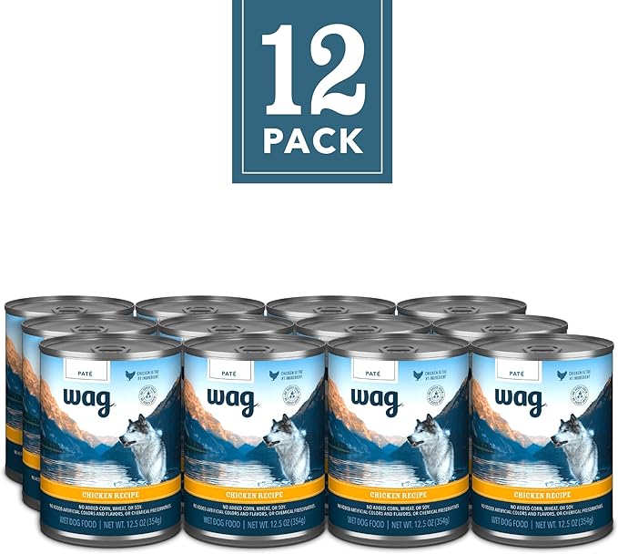 Amazon Brand - Wag Pate Canned Dog Food, Chicken Recipe, 12.5 Ounce (Pack of 24)