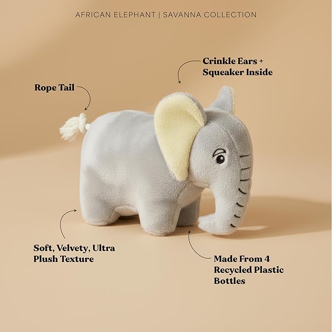 Dog Toys | Plush Elephant Stuffed Animal for Dogs | Eco Friendly Medium Dog Toy
