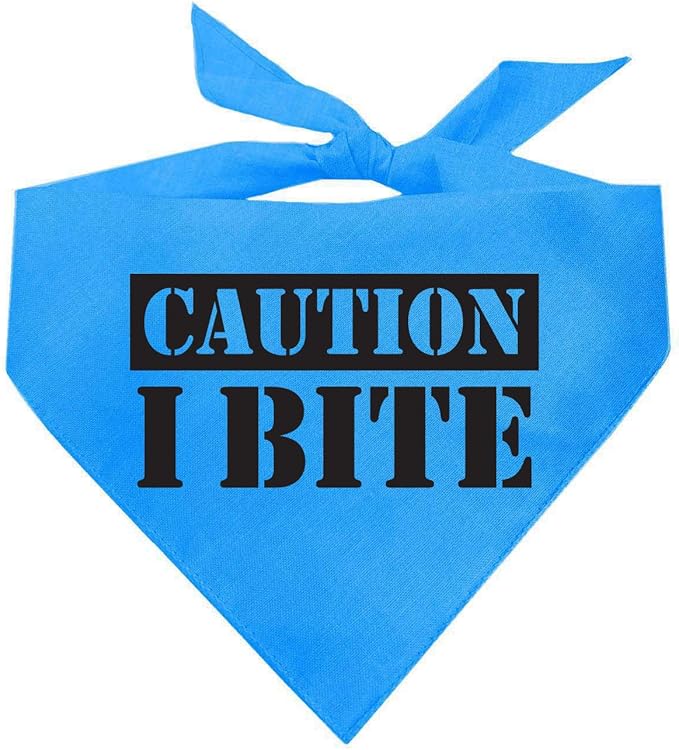 Caution I Bite Dog Bandana (Turquoise, XS 836)