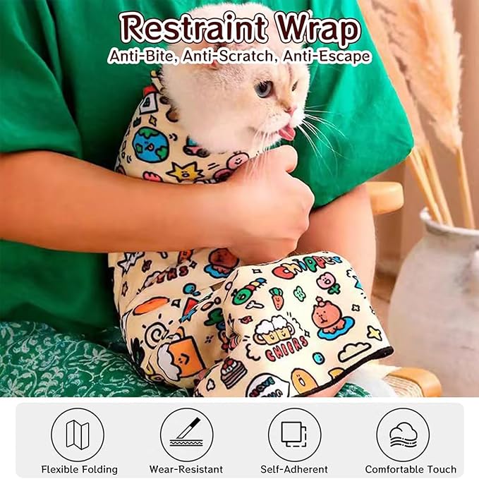 Cat Grooming Wrap-Cat Wrap for Cutting Nails, Cat Restraint for Nail Clipping, 21.5 Inch Cat Grooming Wrap, Velcro Fabric for Cats, Cat Burrito Wrap,for Clip Nails, Clean Ears (A,L(Within 11.1lbs))
