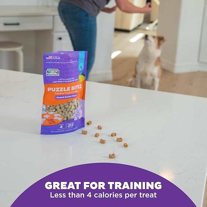 Outward Hound by Nina Ottosson Puzzle Bitez USA Made Dog Treats,Peanut Butter Flavor,Bite-Sized Training Reward and Interactive Puzzle Toy Treats,7.5oz,(Pack of 2)