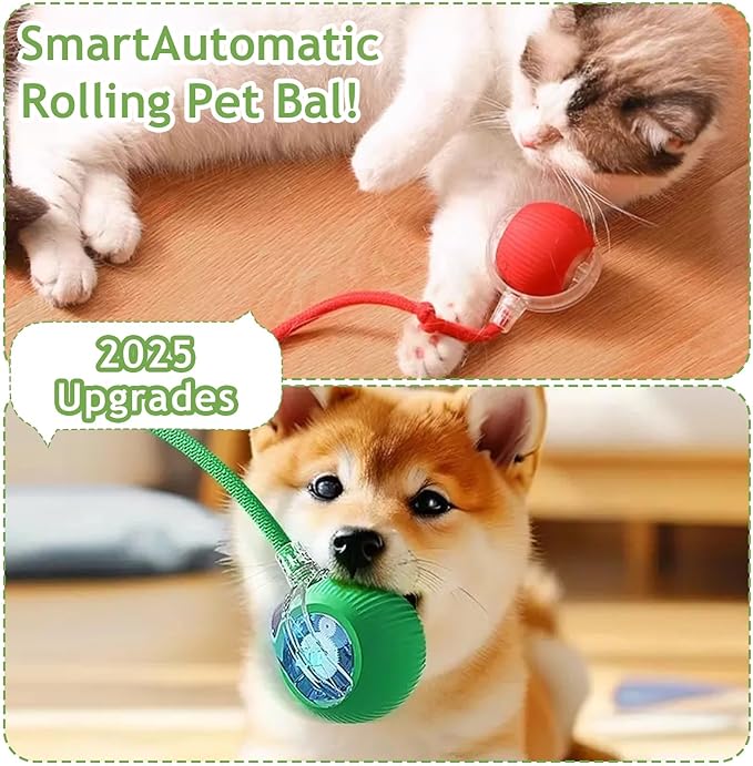 Interactive Rolling Dog Ball, 2026 New Self Rolling Dog Ball Interactive Cat Toys Automatic Cat Toy Self Moving Dog Toys, 360° Smart Automatic Toy Electric (Gray)