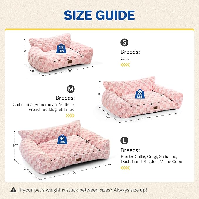 ABCPET Cat Bed Cats Couch for Puppy and Kitten, Fluffy Pet Couch Small Dog Sofa Bed, Supportive Cat Sofa for Indoor Cats, Washable Cover & Non-Slip, 26 inch, Pink