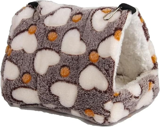Guinea Pig Bed Heart Plush Pet Hamster Nest for Birds House Warm Comfortable Winter Parrot Hammock Cave Cage Hut Tent Pet Bird Cage Accessories(Heart Coffee,XL 24x23x25cm)