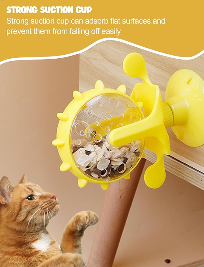 GLOGLOW Interactive Cat Puzzle Feeder, Windmill Treat Dispensing Cat Toy, Indoor Playtime, Suction Cup, Slow Feeding, for Cats, Kittens, and Puppies Training Rewards