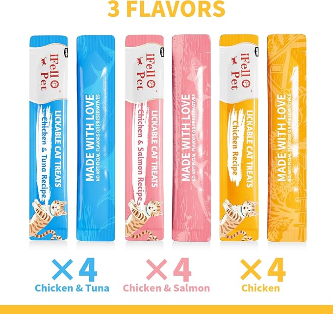 High-Meat Lickable Cat Treats Variety Pack – Real Chicken & Seafood – Smooth Creamy Purée – Grain-Free – (15g Each) (Chicken Mix 36 Sticks)