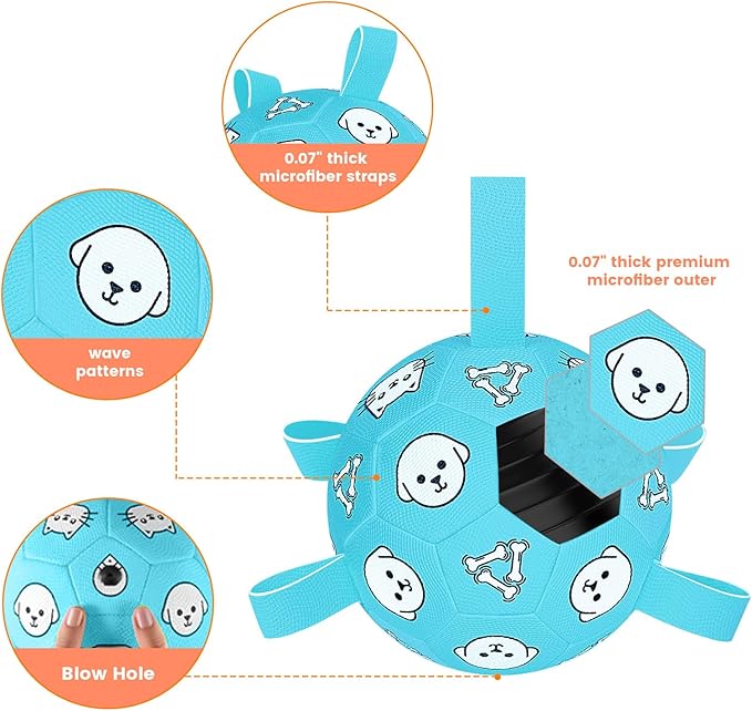 Dog Toys Soccer Ball with Straps, Dog Soccer Ball with Tabs, Dog Toys for Tug of War, Floating Water Puppy Toys for Indoor/Outdoor – Fun Dog Birthday Gift for Small Medium Dogs, 6 Inch