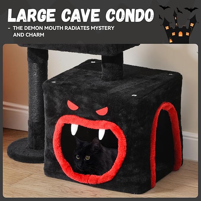 DWVO Gothic Halloween Cat Tree: 38.5in Tower with Coffin Bed, Top Perch, Spacious Condos, Spider Playthings for Indoor Cats Kittens