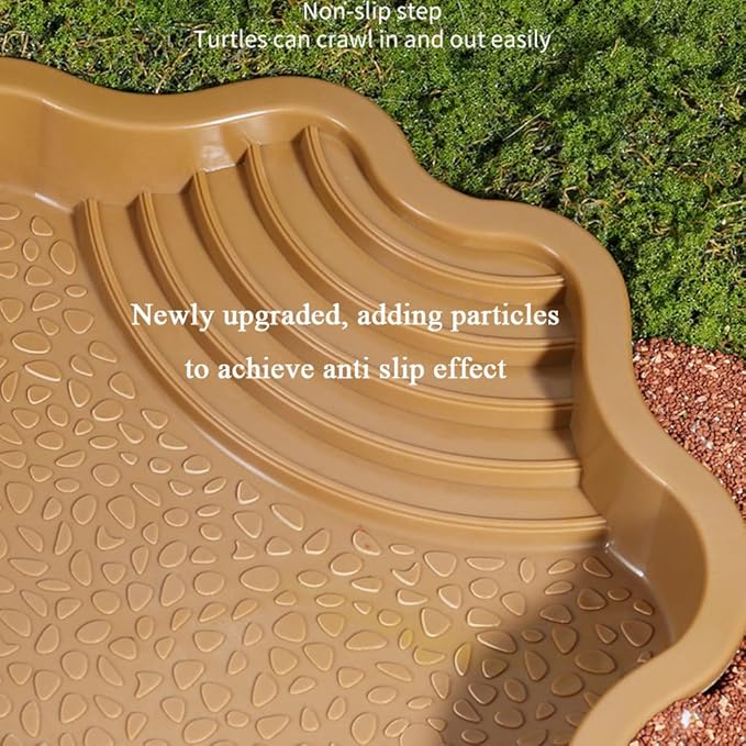Turtle Bathing Pool, Reptile Feeding Dish Water Pot, Landscape Fish Tank Decoration, Lizard Turtle Bathing Pool for Aquatic Climbing Pet - Earthy Yellow